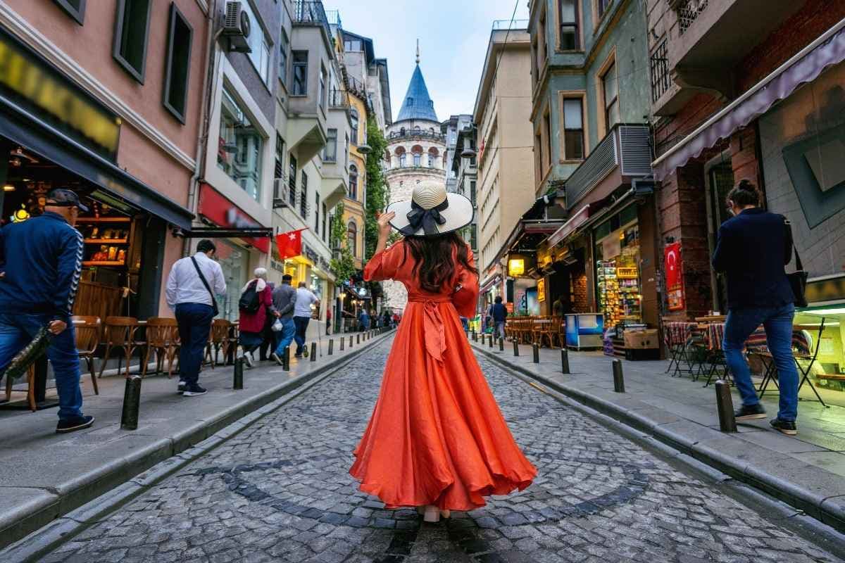 Galata Tower and street in Istanbul